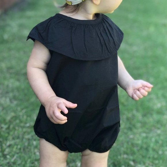Baby Black Bubble Ruffle Top Romper - Picture 3 of 5